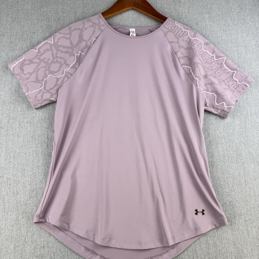 Under Armour HeatGear Top Women's Medium Lavender Short Sleeve Open Back Gym